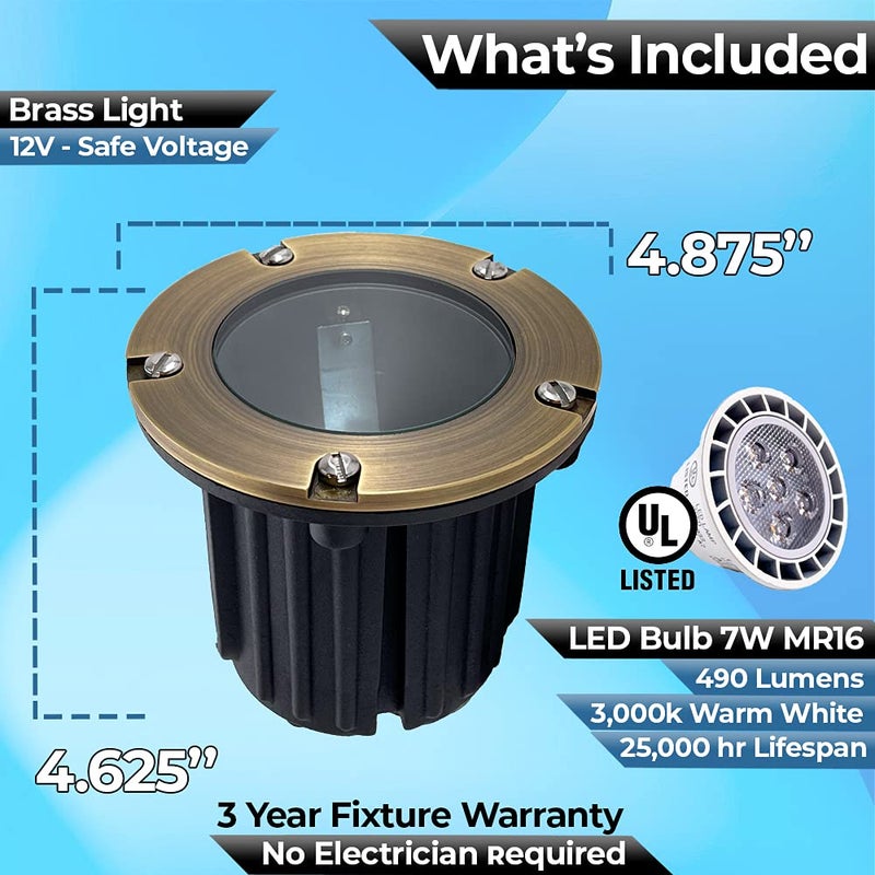 MIK Solutions LED Spot Lights Outdoor Landscape Lighting Well Lights 173 - Solid Brass In Ground Light with 7W LED Bulb Security Landscape for Bright Long Lasting Home Garden Patio Pool Area Deck Lighting - Image 4